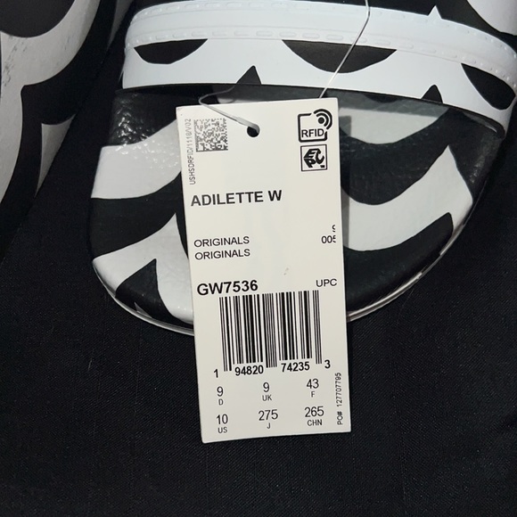 Adidas x Marimekko Slides Black White NIB Womens size 10 - Picture 2 of 4